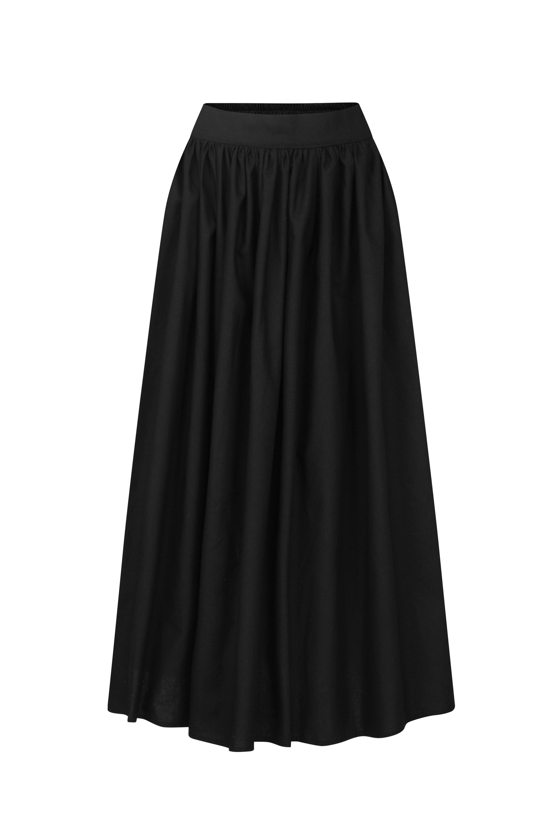 The.lookbook.select推出的Jesse Maxi Skirt是一款黑色高腰短裙，裙身聚拢，輪廓豐滿，長度為中長款，以白色為背景。.